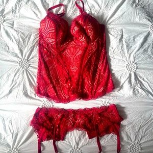 Red Sequin Corset & Garder belt